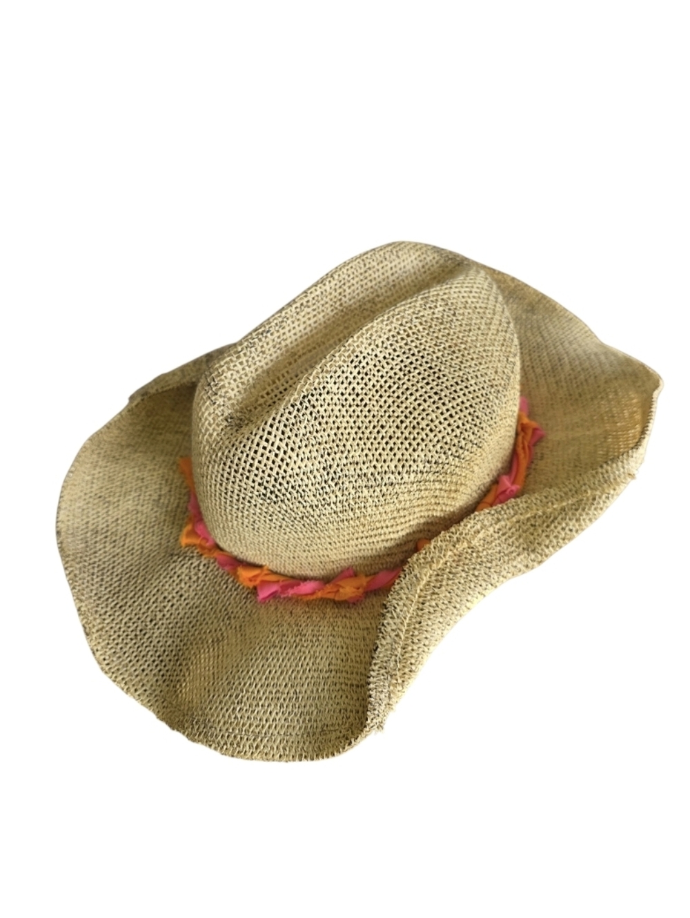Selena Gomez Y2K Dream Out Loud Cowgirl Straw Sun Hat Pink & Orange Trim